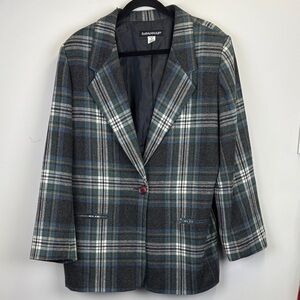 Savannah Blazer Womans Wool Blend One button Vintage Plaid/ Size 16